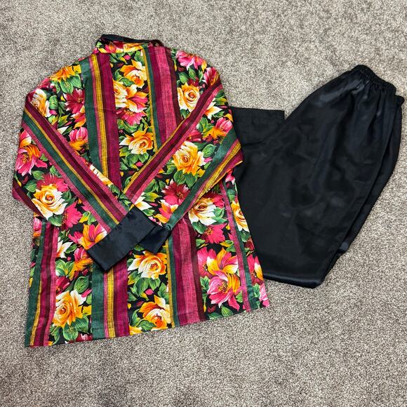 Victoria Secret Gold Label Pajama Set Satin Robe Jacket & Pants 80's Lounge Sz P - Picture 11 of 11